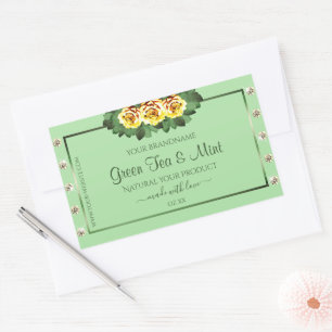 Adesivo Retangular Chic Sage Green Product Labels Rosas Amarelas Joia