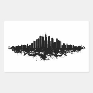 Adesivo Retangular Chicago City Skyline Watercolor Black and White