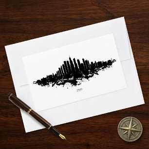 Adesivo Retangular Chicago City Skyline Watercolor Black and White