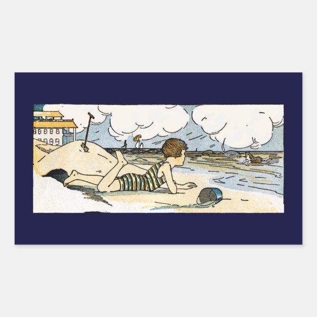 Adesivo Retangular Child on Beach Vintage Art (Frente)