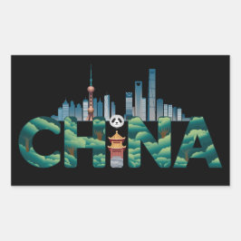 Adesivo Retangular China Xangai Temple Panda