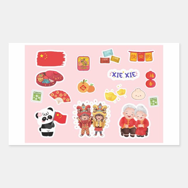Adesivo Retangular Chinese Theme Digital Stickers  | Country Edition (Frente)