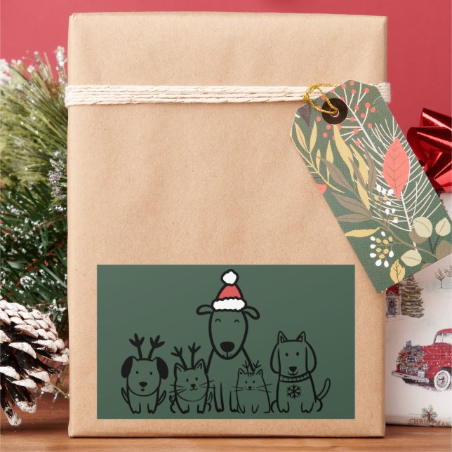 Adesivo Retangular Christmas Dogs and Cats Reindeer Holiday (Feriado)