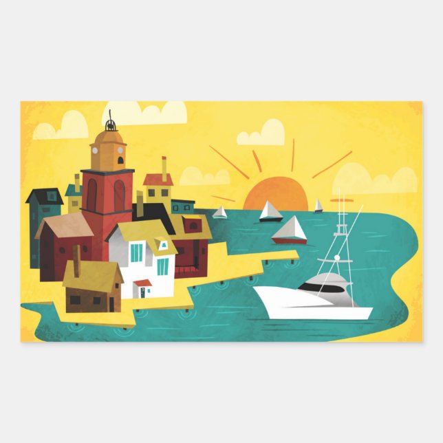 Adesivo Retangular Cidade de abstrato Port (Frente)