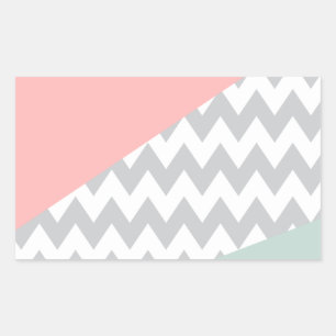 Adesivo Retangular Cinza Chevron Mint e Coral
