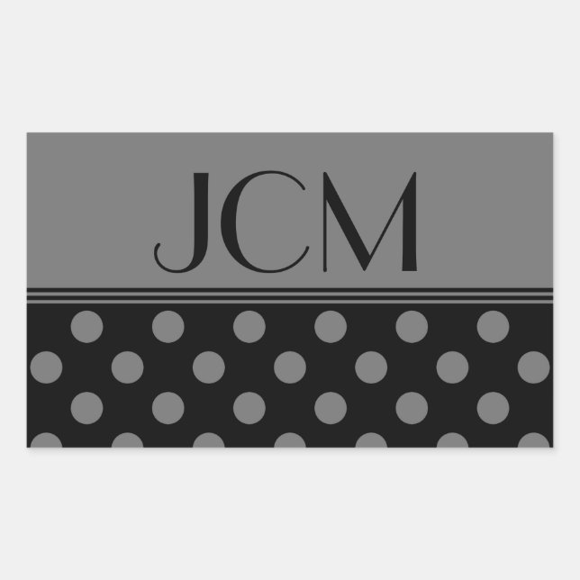 Adesivo Retangular Cinza monograma/Bolinhas preta (Frente)