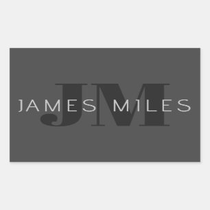 Adesivo Retangular Cinzas Escuras Modernas e Nome Editável Preto e Mo