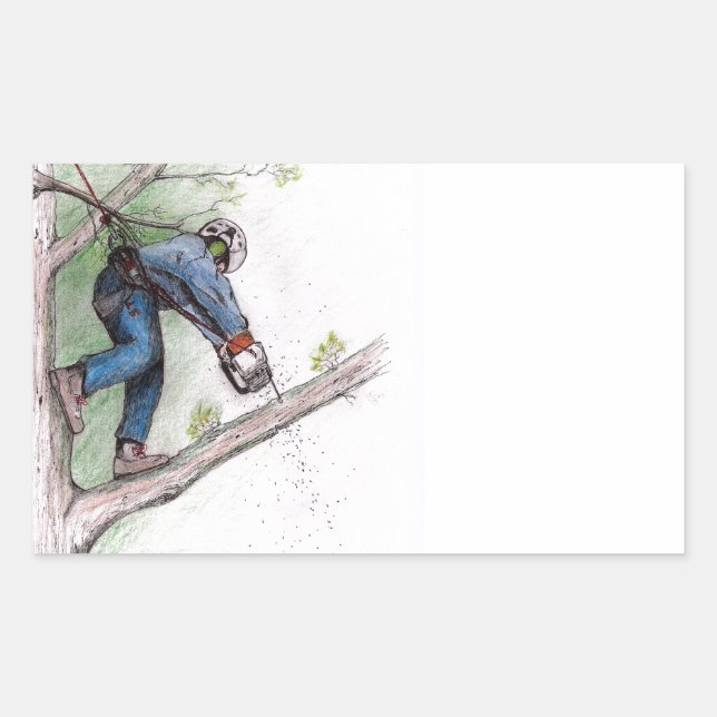 Adesivo Retangular Cirurgião Árvore Arborista Lumberjack (Frente)