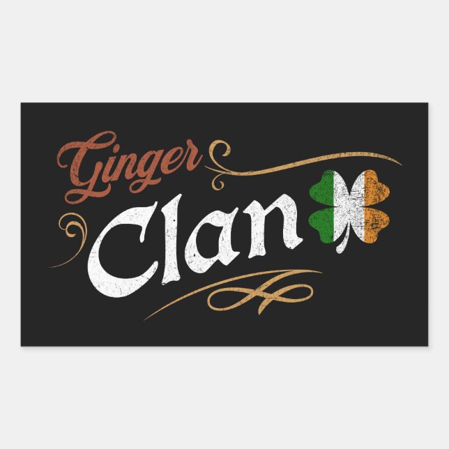Adesivo Retangular Clã Ginger Herança Irlandesa Shamrock Vintage (Frente)