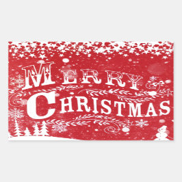 Adesivo Retangular Clássico Vermelho Branco Feliz Natal