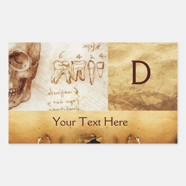 Adesivo Retangular CLÍNICA DENTAL, MONOGRAMA DENTISTA, Pergaminho ant (Frente)