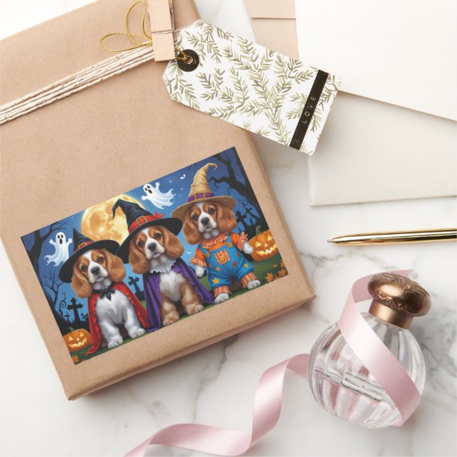 Adesivo Retangular Cocker Spaniel Cães Pumpkin Halloween Engraçado (Presentear)