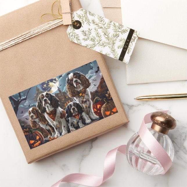 Adesivo Retangular Cocker Spaniel Halloween Spooky (Presentear)