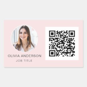 Adesivo Retangular Código QR Foto Profissional Blush Cor-de-Rosa Rosa
