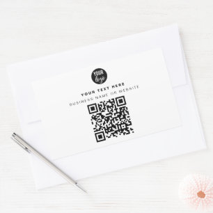 Adesivo Retangular Código QR Logotipo comercial Branco moderno minima