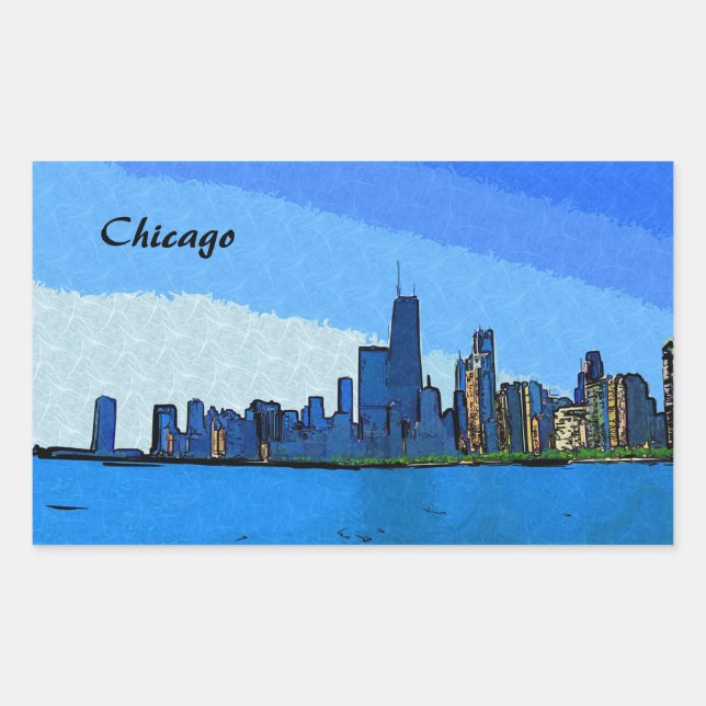 Adesivo Retangular Colagem da Silhueta de Chicago Pintura (Frente)