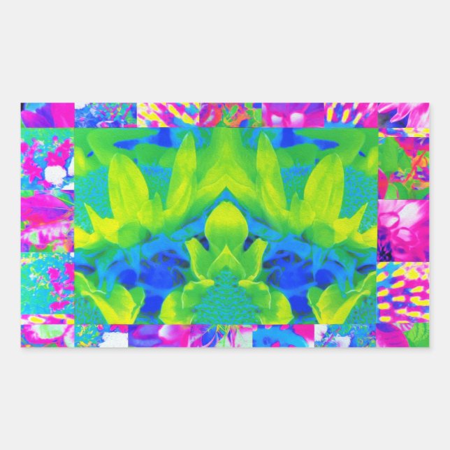 Adesivo Retangular Colagem do Jardim de Girassol com abstrato Patchwo (Frente)