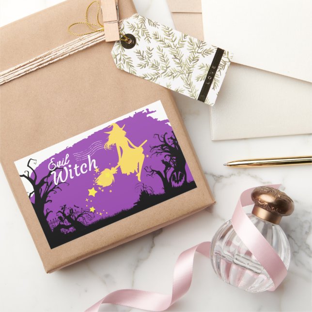 Adesivo Retangular Coleção de Carimbo de Halloween "Mau Witch" (Presentear)