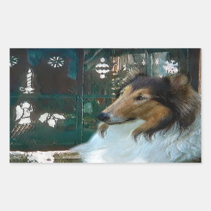 Adesivo Retangular Collie de Natal na Janela