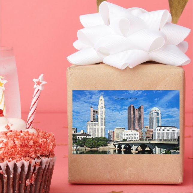 Adesivo Retangular Columbus, linha do horizonte de Ohio (Festa)