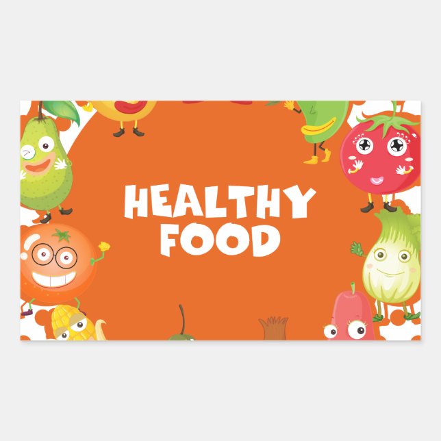 Adesivo Retangular Comida saudável com frutas e legumes (Frente)