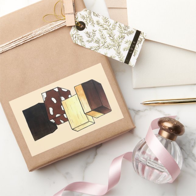 Adesivo Retangular Confecção de Pilha de Fudge Doces de Confeitaria (Presentear)