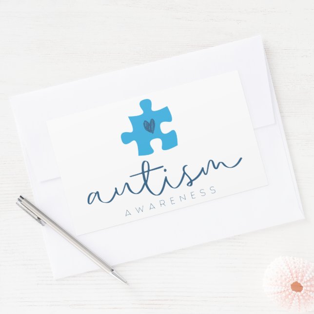 Adesivo Retangular consciência do autismo peça de quebra-cabeça azul  (Envelope)