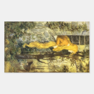 Adesivo Retangular Conto de Fadas Vintage, Rapunzel com Cabelo Loiro 