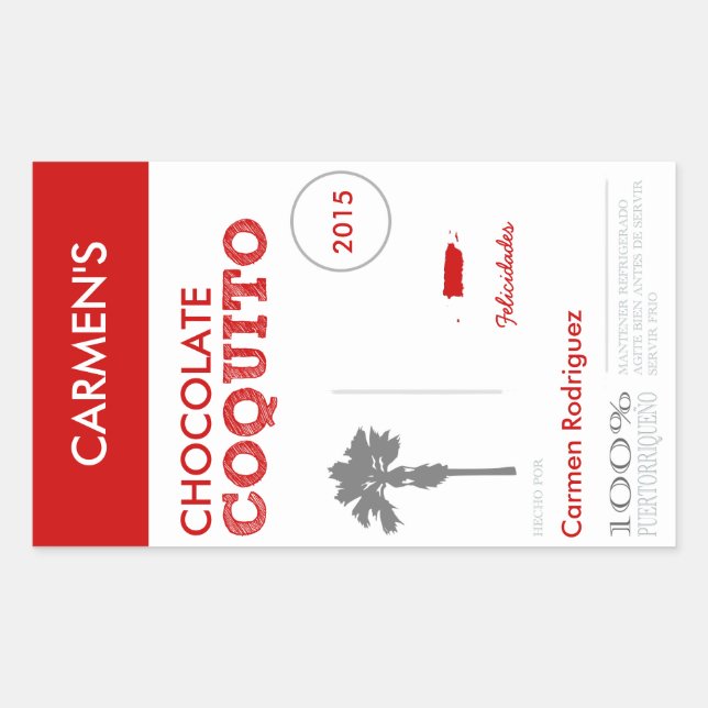 Adesivo Retangular Coquito de Porto Rico Vermelho (Frente)