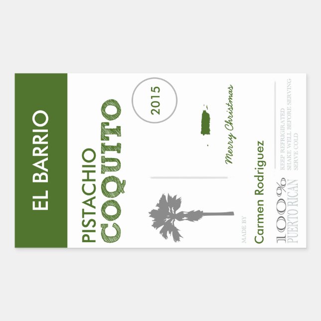 Adesivo Retangular Coquito Verde Personalizado Porto-Riquenho (Frente)