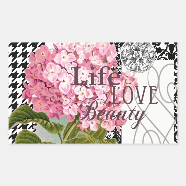 Adesivo Retangular Cor damasco Decoração Floral Bonito (Frente)
