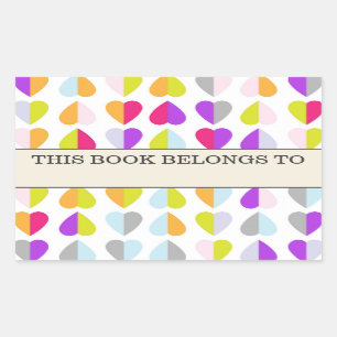 Adesivo Retangular Corações Coloridos Este Livro Pertence ao Sticker