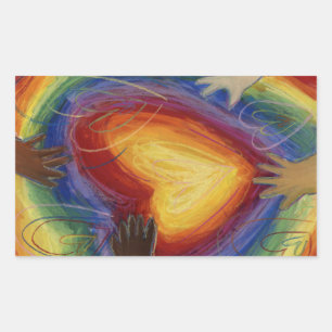 Adesivo Retangular Corações e Mãos Adoram Diversidade Arte Palitos De