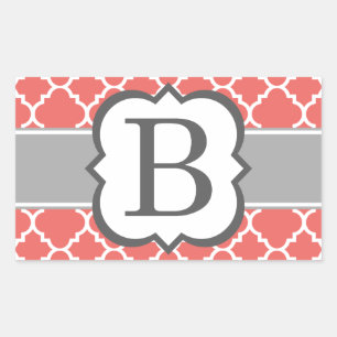 Adesivo Retangular Coral Branco Monograma - Letra B Quatrefoil