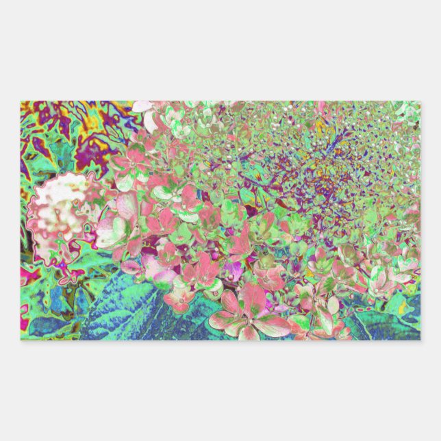 Adesivo Retangular Coral Elegante e Chartreuse Limelight Hydrangea (Frente)