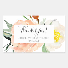 Adesivo Retangular Coral Watercolor Flowers Chá de panela Obrigado