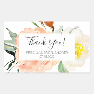 Adesivo Retangular Coral Watercolor Flowers Chá de panela Obrigado