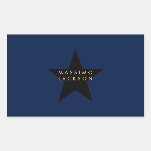 Adesivo Retangular Cores Azul Ouro Preto Estrela Profissional Tendênc (Frente)