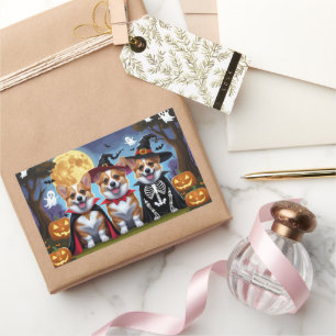 Adesivo Retangular Corgi Dogs Pumpkin Halloween Engraçado