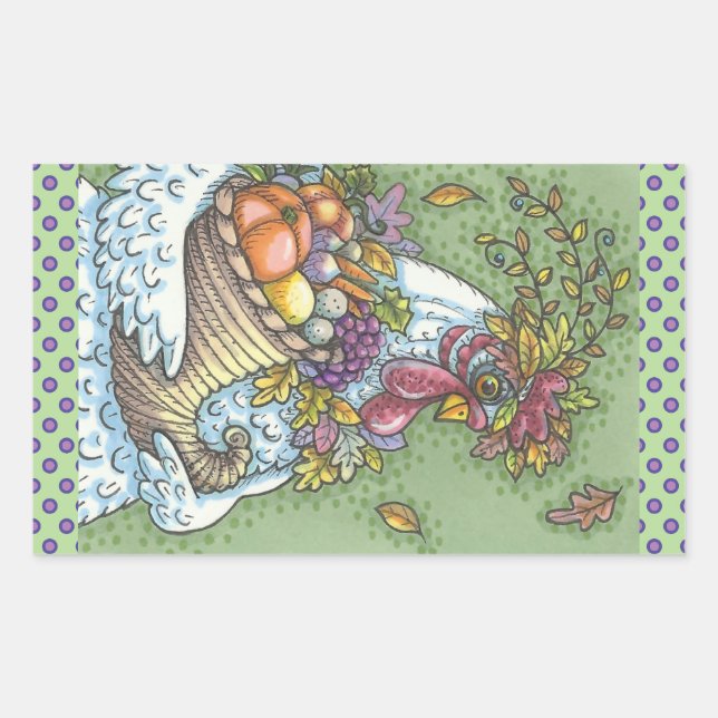 Adesivo Retangular CORNUCOPIA HEN, OBRIGADO A CHICKEN STICKERS Rec (Frente)