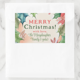 Adesivo Retangular Coroa de Natal de Poinsettia Vermelha e Verde