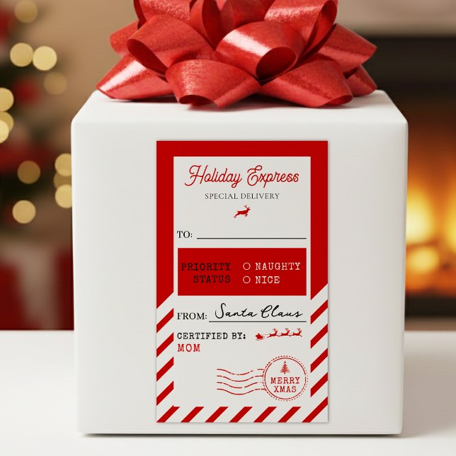 Adesivo Retangular Correio Expresso de Férias Feliz Natal Para De (Merry Christmas Holiday Express Mail To From Rectangular Sticker
)