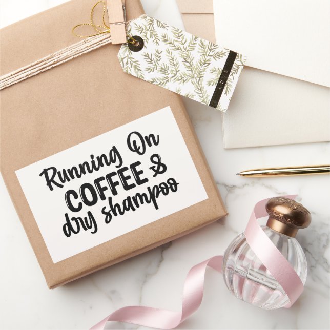 Adesivo Retangular Correndo no café e no xampu seco (Presentear)