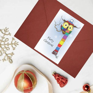 Adesivo Retangular Coruja Snowflakes Scarf Hat Cute