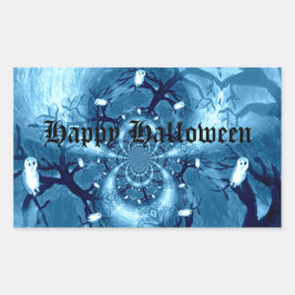 Adesivo Retangular Corujas de Árvore Spooky Personalizadas