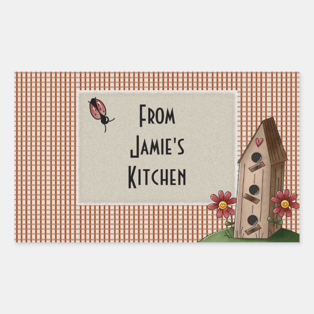 Adesivo Retangular Country Red Gingham Checks (Frente)