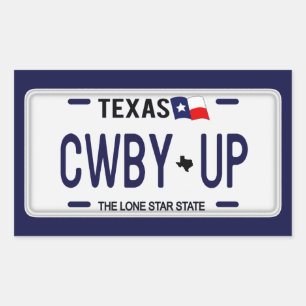 Adesivo Retangular Cowboy! CWBY UP Texas License Plate