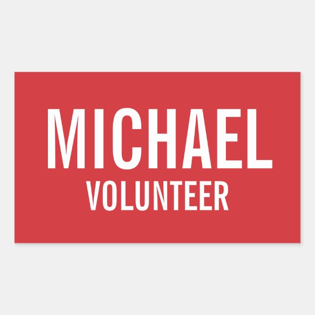 Adesivo Retangular Crachá Red Volunteer com Nome Personalizado (Frente)