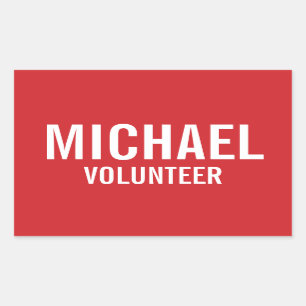 Adesivo Retangular Crachá Voluntário Vermelho com Nome Personalizad