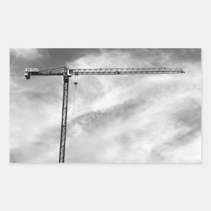 Adesivo Retangular Crane de Construção e Foto Preta e Branca do Céu